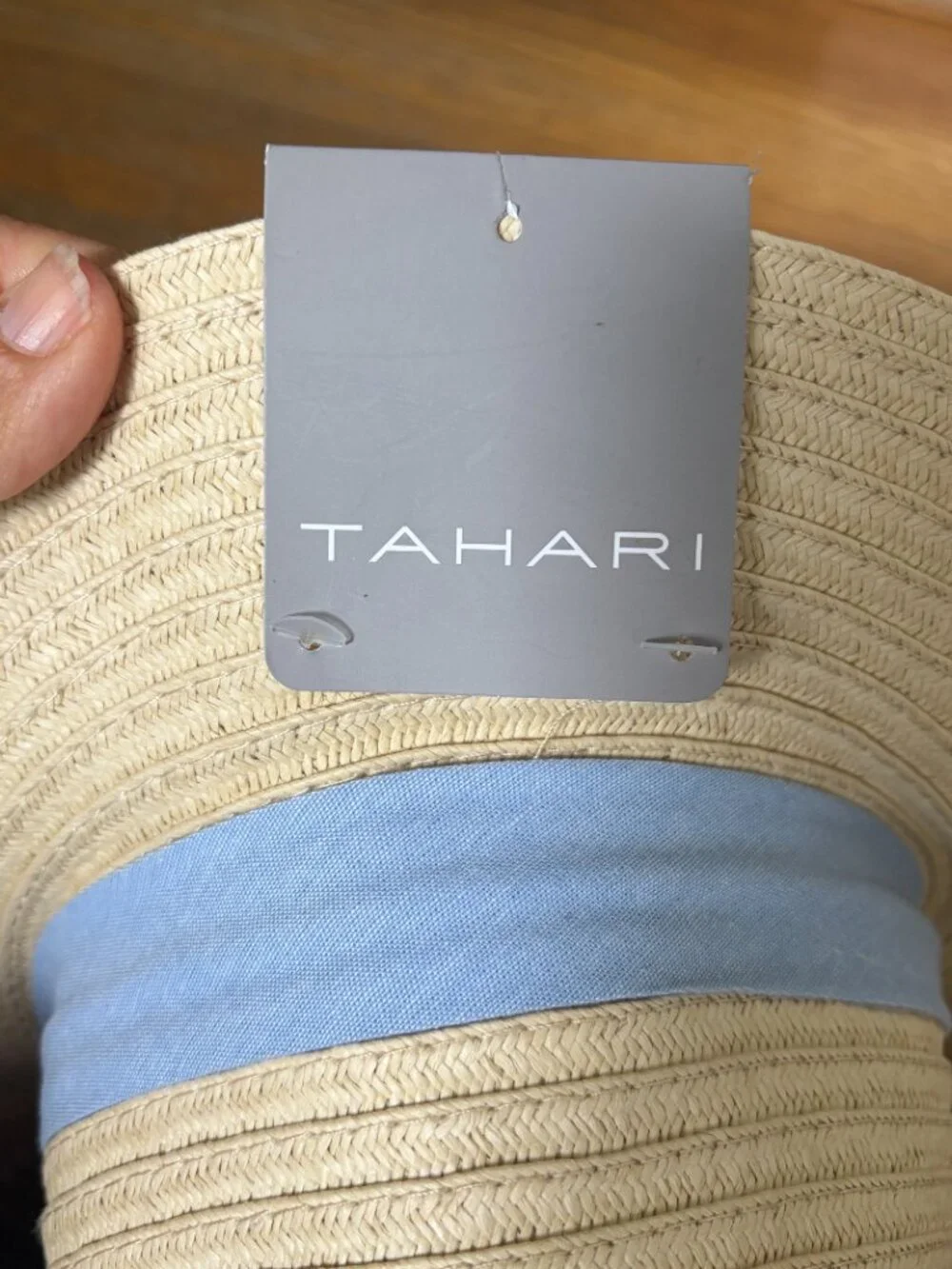Tahari Girls Straw Sun Hat Blue Bow NWT